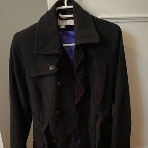 Womens black winter trench coat, size 8